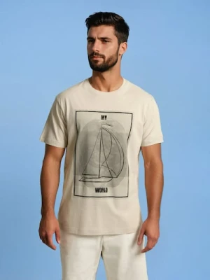 Sinsay - Koszulka z nadrukiem - kremowy