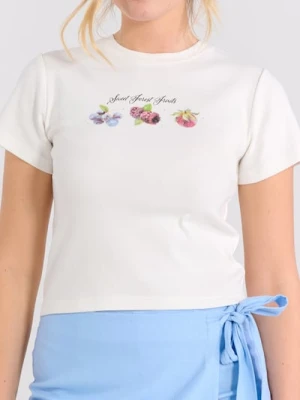 Sinsay - Koszulka z nadrukiem - kremowy