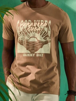 Sinsay - Koszulka z nadrukiem o motywie roślinnym - brązowy