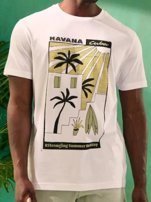 Sinsay - Koszulka z nadrukiem o motywie roślinnym - kremowy