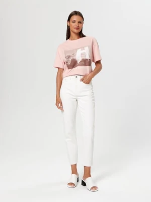 Sinsay - Koszulka z nadrukiem - różowy