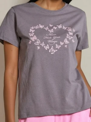 Sinsay - Koszulka z nadrukiem - szary