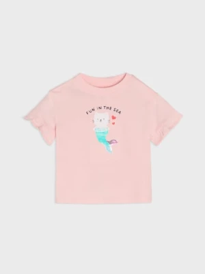 Sinsay - Koszulka z nadrukiem z odwracanymi cekinami - różowy