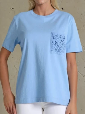 Sinsay - Koszulka z ozdobną kieszonką - niebieski