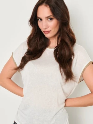 Sinsay - Koszulka z ozdobną lamówką - kremowy