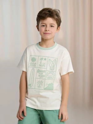 Sinsay - Koszulka z ozdobną lamówką przy dekolcie - kremowy