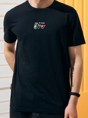 Sinsay - Koszulka z ozdobnym drobnym nadrukiem - czarny