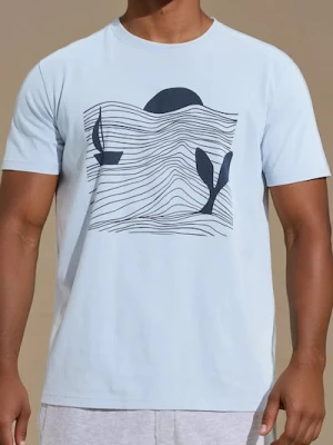 Sinsay - Koszulka z ozdobnym nadrukiem - błękitny