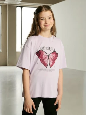 Sinsay - Koszulka z ozdobnym nadrukiem - fioletowy