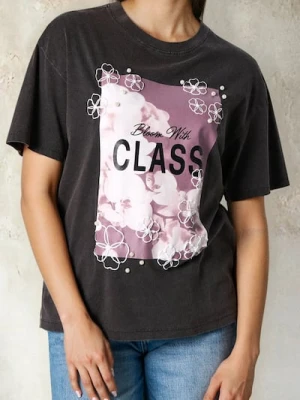 Sinsay - Koszulka z ozdobnym nadrukiem - fioletowy