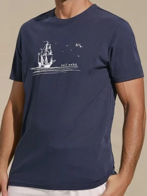 Sinsay - Koszulka z ozdobnym nadrukiem - granatowy