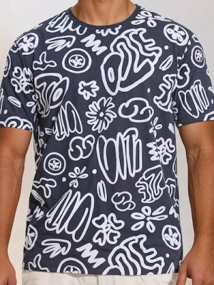 Sinsay - Koszulka z ozdobnym nadrukiem - granatowy