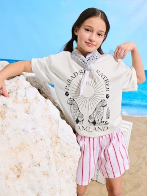 Sinsay - Koszulka z ozdobnym nadrukiem - kremowy