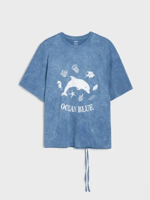Zdjęcie produktu Sinsay - Koszulka z ozdobnym ściagaczem - mid blue