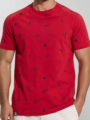 Sinsay - Koszulka z ozdobnym wzorem allover - czerwony