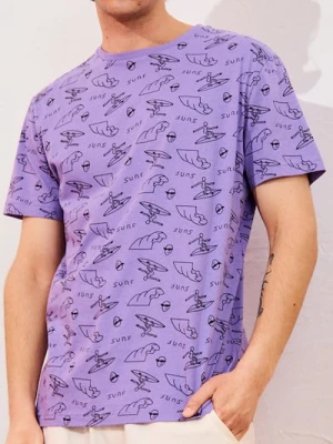 Sinsay - Koszulka z ozdobnym wzorem allover - fioletowy