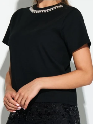 Sinsay - Koszulka z ozdobnymi cekinami - czarny