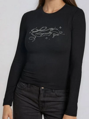 Sinsay - Koszulka z ozdobnymi cyrkoniami - czarny