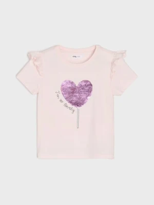 Sinsay - Koszulka z ozdobnymi falbanami i brokatowym sercem - wielobarwny