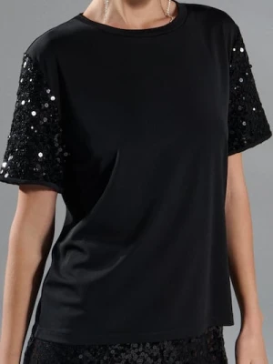 Sinsay - Koszulka z połyskującymi cekinami - czarny