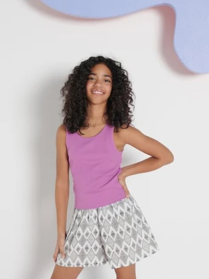 Sinsay - Koszulka z prążkowanej dzianiny bez rękawów z wycięciem na plecach - niebieski