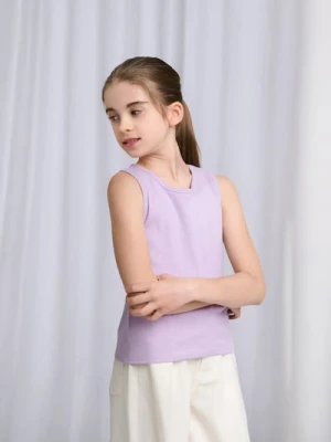 Sinsay - Koszulka z prążkowanej dzianiny - fioletowy