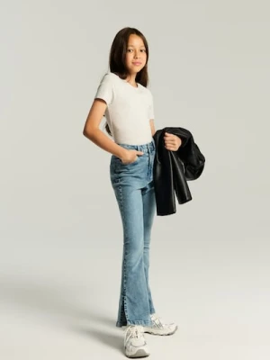 Sinsay - Koszulka z prążkowanej dzianiny - szary