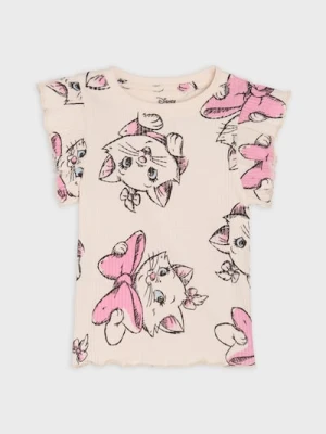 Sinsay - Koszulka z prążkowanej dzianiny The Aristocats - kremowy