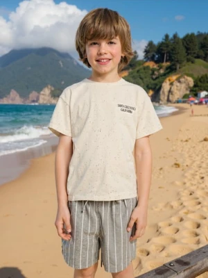 Sinsay - Koszulka zakrapiana z haftowanym napisem - kremowy