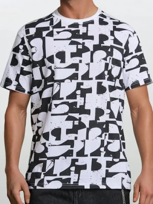 Sinsay - Koszulka ze wzorem allover - biały