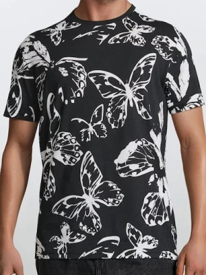 Sinsay - Koszulka ze wzorem allover w motyle - czarny