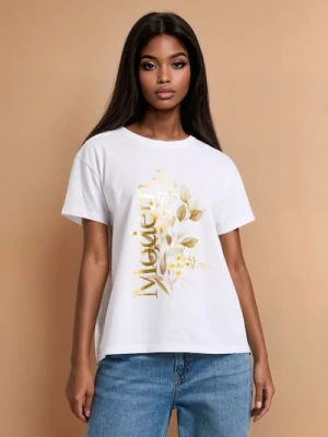 Sinsay - Koszulka ze złotym nadrukiem - biały