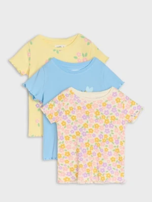 Sinsay - Koszulki 3 pack z prążkowanej dzianiny w kwiatowy wzór - żółty