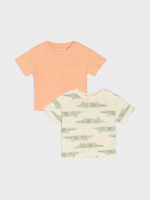 Sinsay - Koszulki z bawełnianego dżerseju o nierównym włóknie 2 pack - kremowy