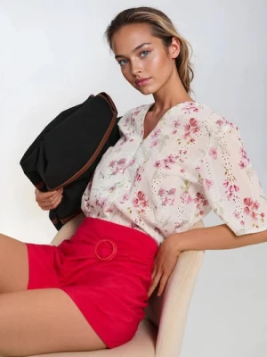 Sinsay - Koszulowa ażurowa bluzka z bawełny - wielobarwny