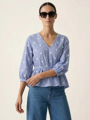 Sinsay - Koszulowa bluzka w kratę z haftowanymi kwiatkami - wielobarwny