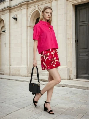 Sinsay - Koszulowa bluzka z bufiastym rękawem - różowy