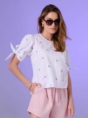 Sinsay - Koszulowa bluzka z haftowanymi kwiatami i bawełną - wielobarwny