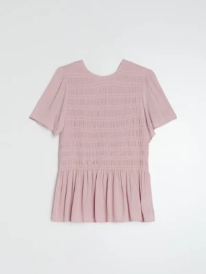 Sinsay - Koszulowa bluzka z marszczeniem z wiskozy - różowy