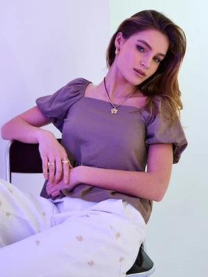 Sinsay - Koszulowa bluzka z wiskozą i domieszką lnu - brązowy