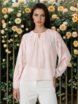 Sinsay - Koszulowa bluzka z żakardowymi rękawami - różowy