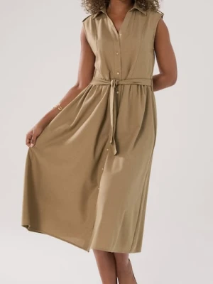 Zdjęcie produktu Sinsay - Koszulowa sukienka midi z paskiem - brązowy