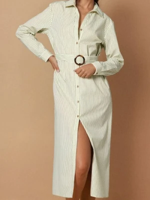 Sinsay - Koszulowa sukienka midi z paskiem - wielobarwny