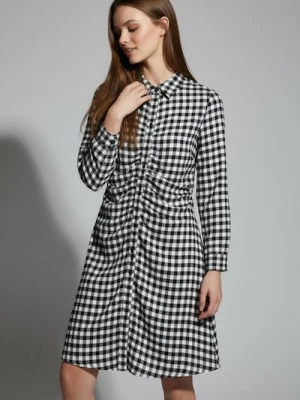 Sinsay - Koszulowa sukienka mini z marszczeniem z przodu i długim rękawem - wielobarwny