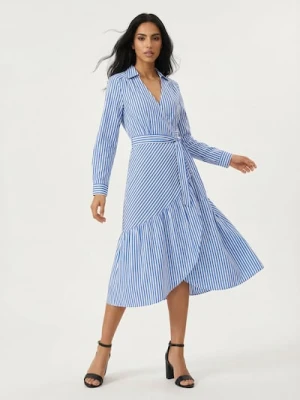 Sinsay - Koszulowa sukienka w paski z wiązaniem w talii - wielobarwny