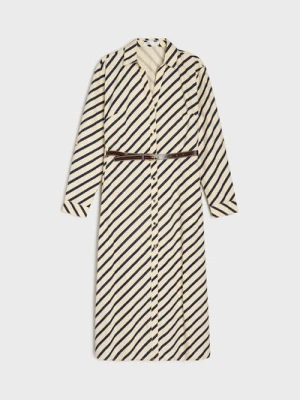 Sinsay - Koszulowa sukienka z bawełną z paskiem w talii - wielobarwny