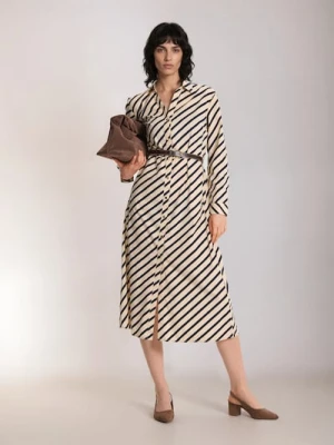 Sinsay - Koszulowa sukienka z bawełną z paskiem w talii - wielobarwny