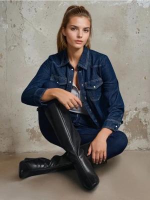 Sinsay - Kozaki za kostkę z imitacji skóry - czarny