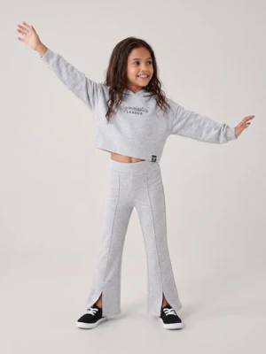 Sinsay - Krótka bluza hoodie z haftowanym napisem i domieszką wiskozy - szary
