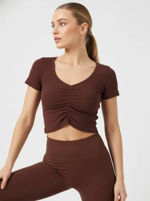Sinsay - Krótka bluzka z marszczeniem na środku - brązowy